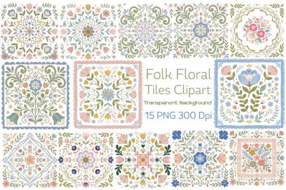 Download Folk Floral Tiles Clipart Set - Floral tiles Collection