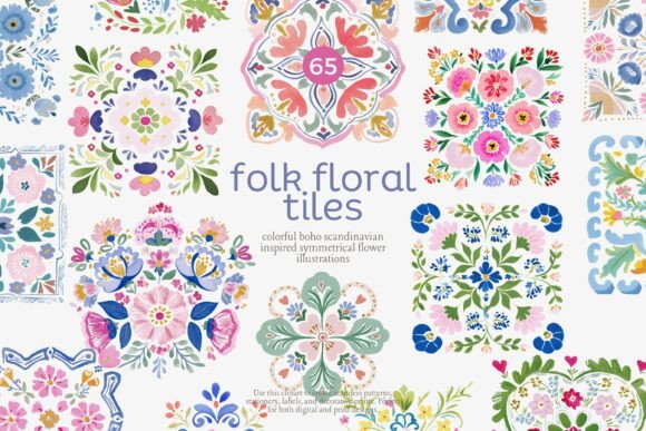 Download Folk Floral Tiles Clipart Set - Floral tiles Collection